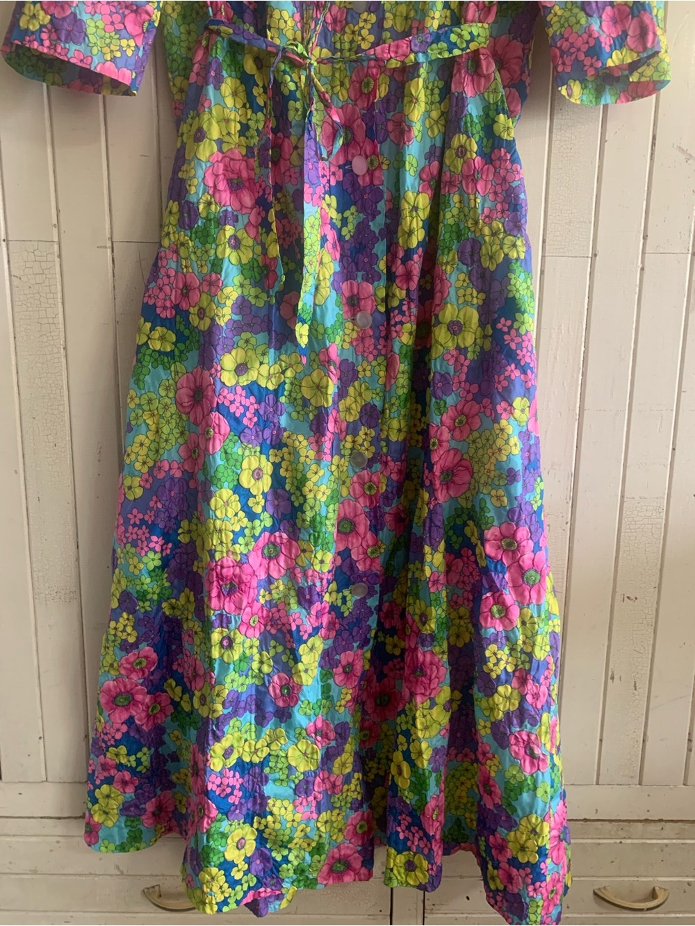 Super Funky Flower Power ✌️ Vintage Sears 60’s 70’s Crepe Floral Dress Medium - Picture 3 of 9